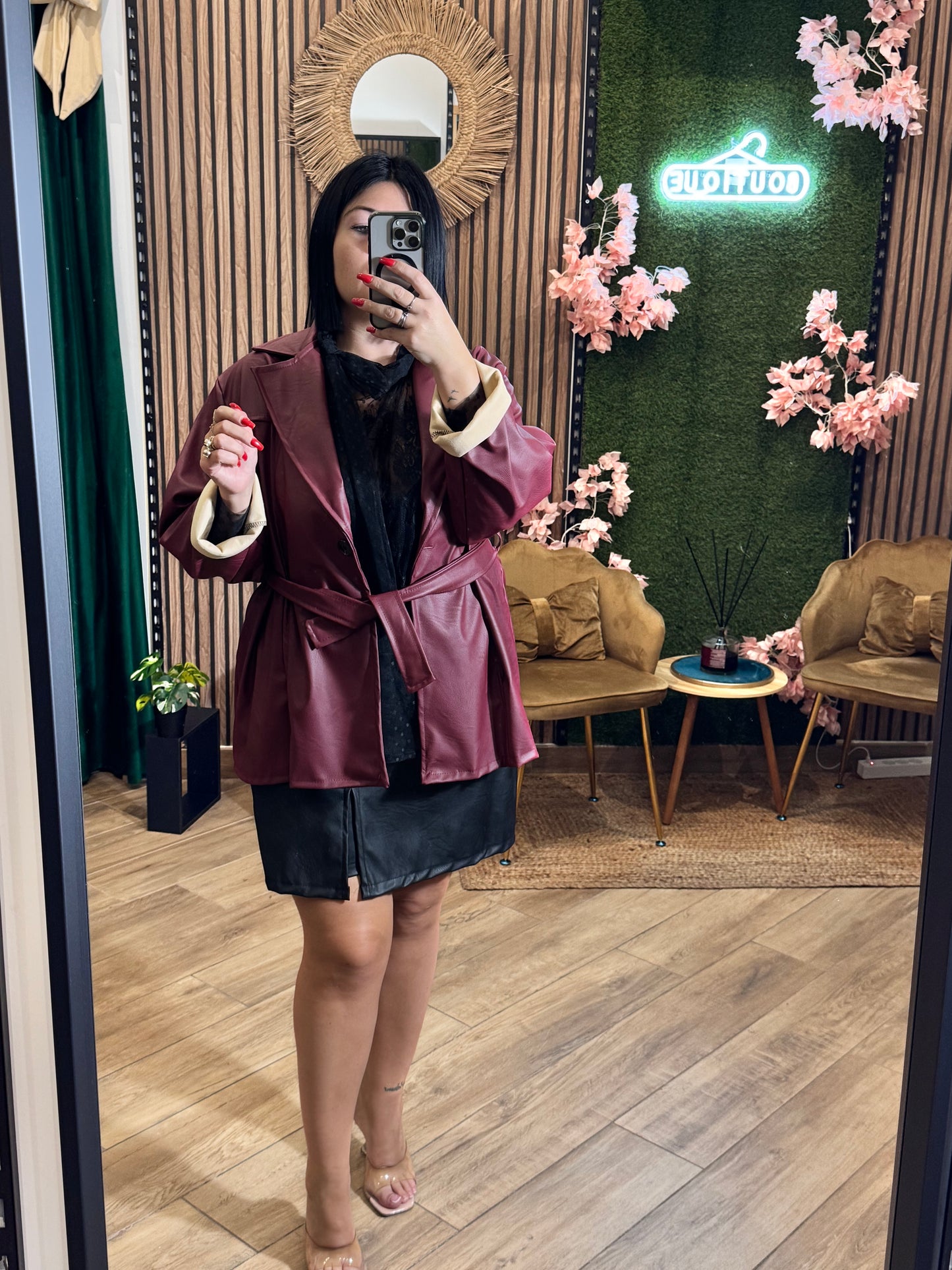 Giacca lunga ecopelle